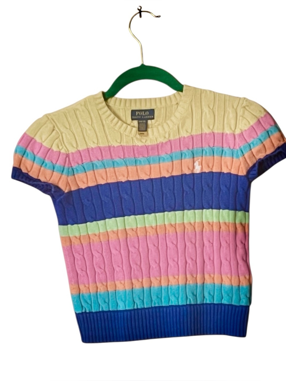 Polo Ralph Lauren Striped  vibrant pastel, cable knit Short sleeve sweater. SZ.M